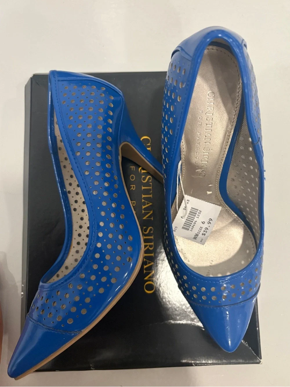 Christian Siriano Blue Perforated Pointed-Toe Pumps